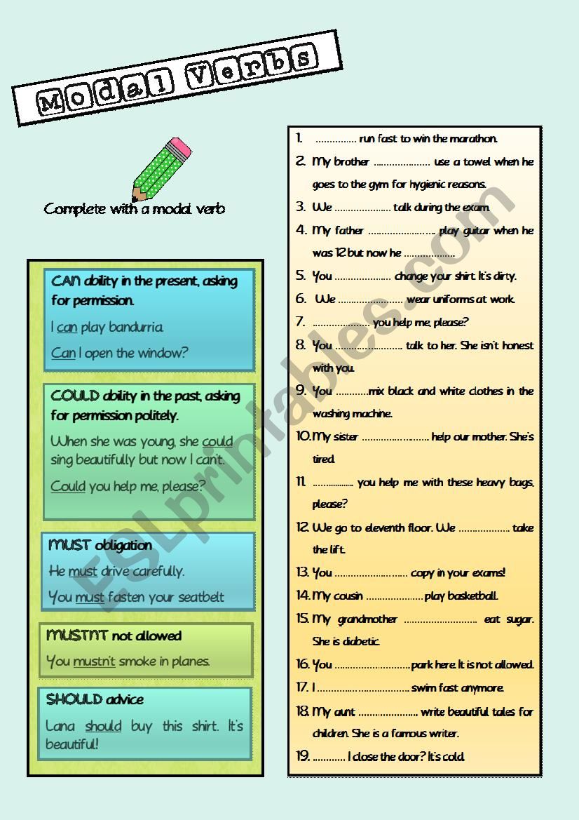 Modal verbs worksheet