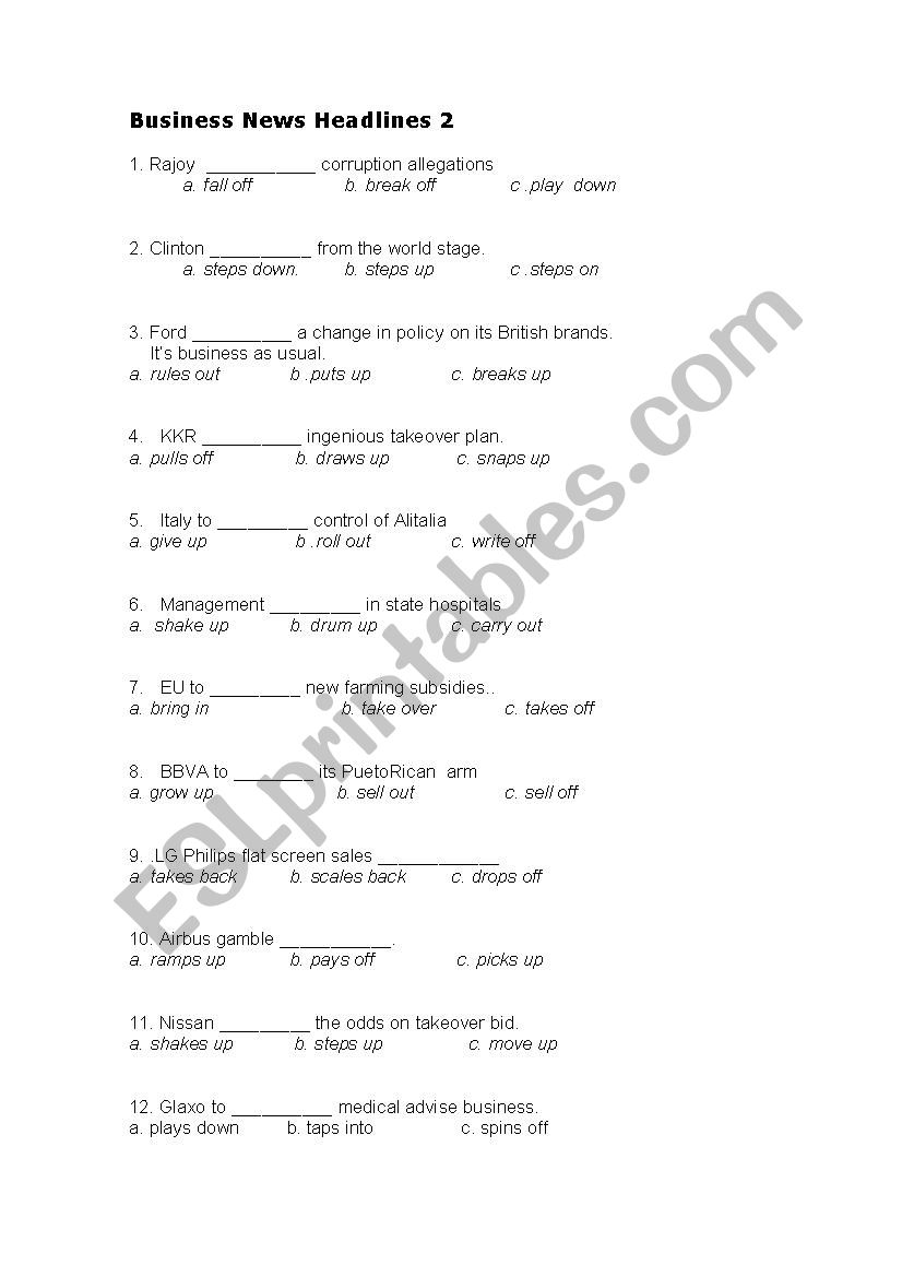 Newspaper Headlines 2 worksheet