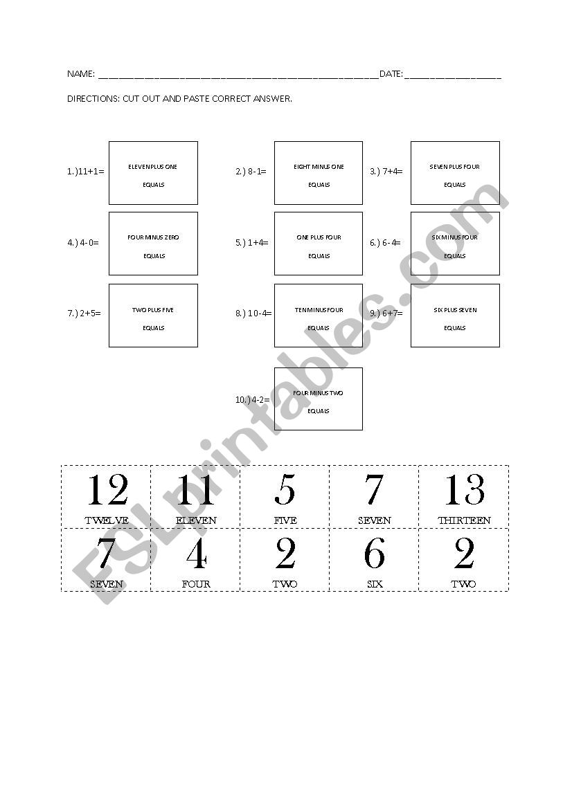 ADDITION AND SUBTRACTION with NUMBER RECOGNITION