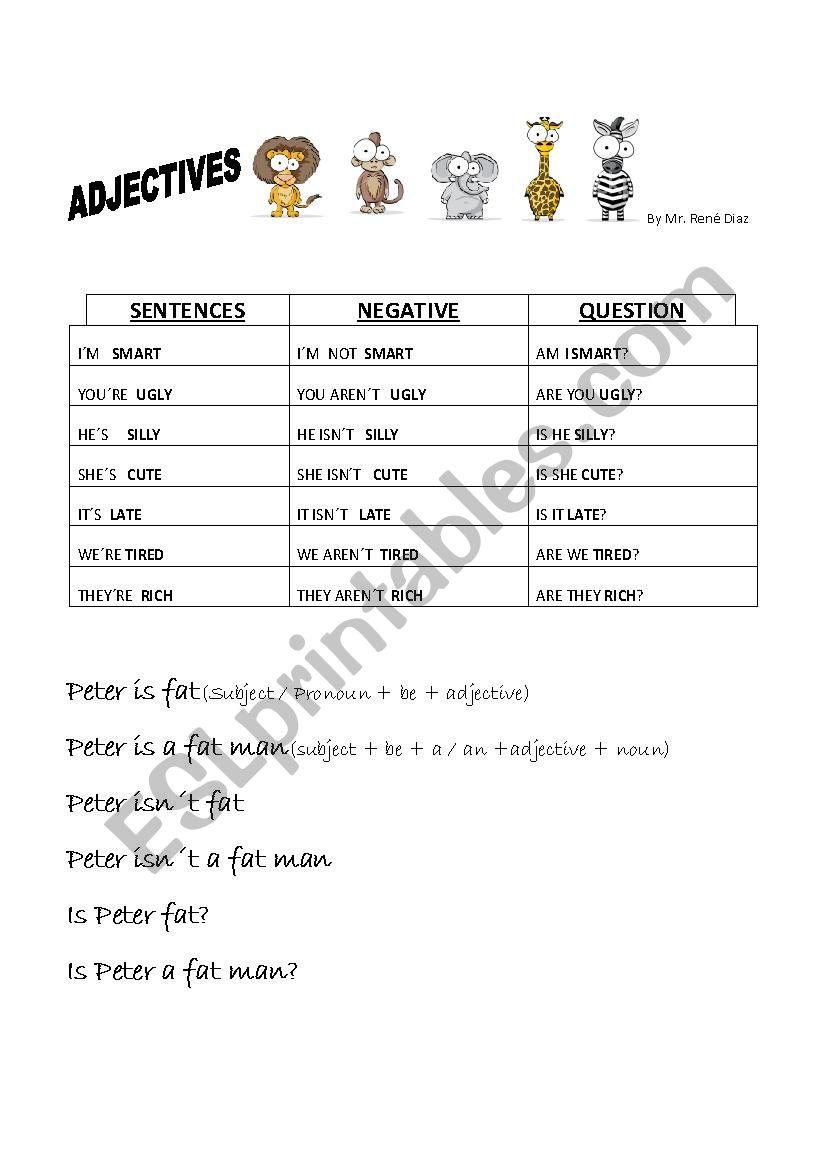List of Adjectives worksheet