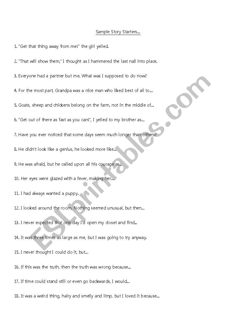story samples worksheet