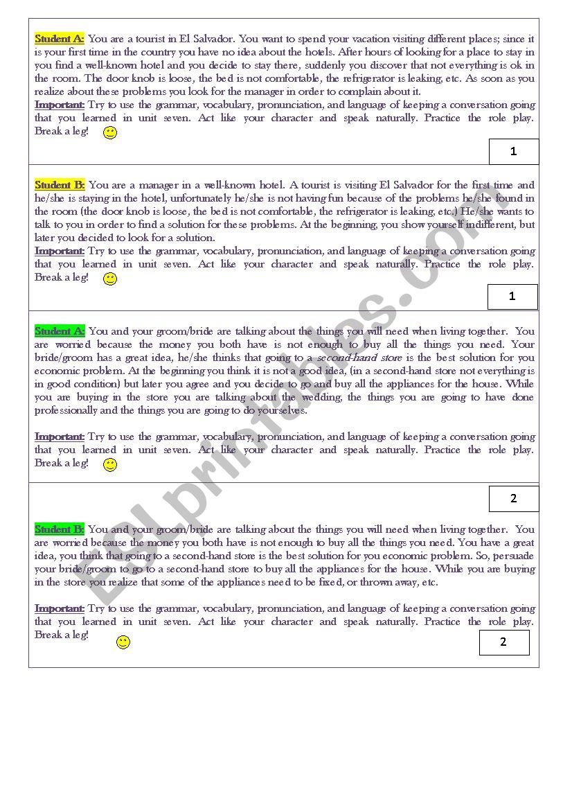 Role Plays worksheet