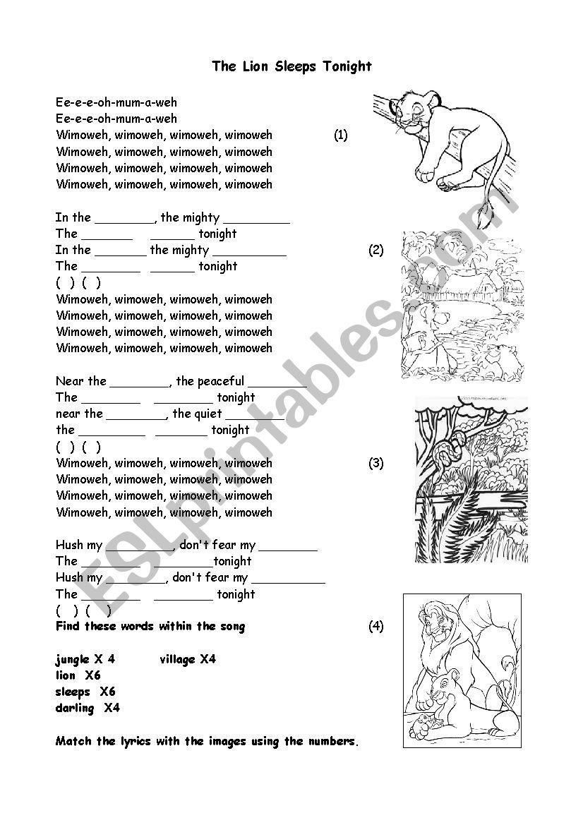 The lion sleeps tonight worksheet