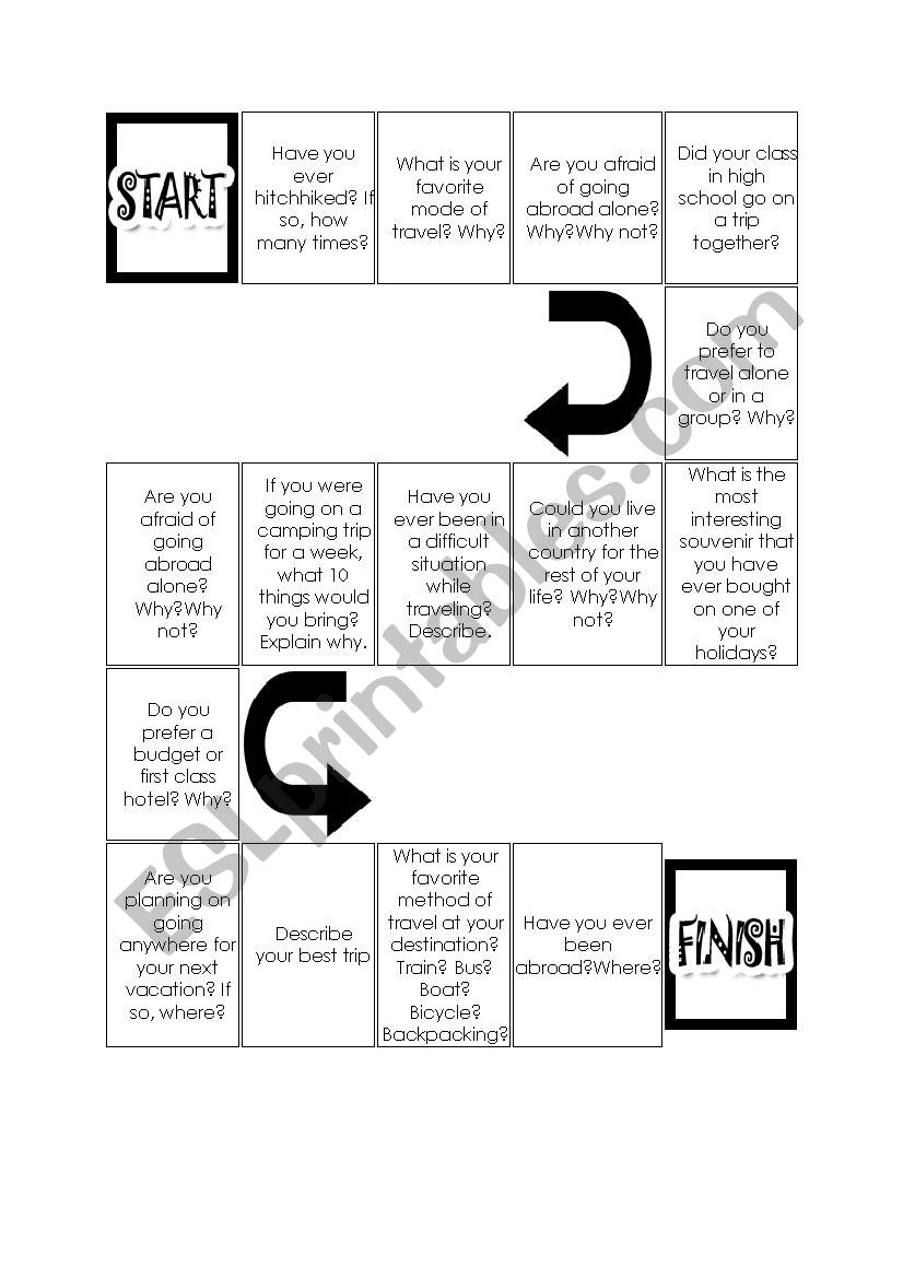 Easy travel board game worksheet