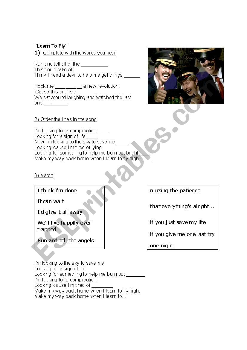 Foo Fighters-Learn to fly worksheet