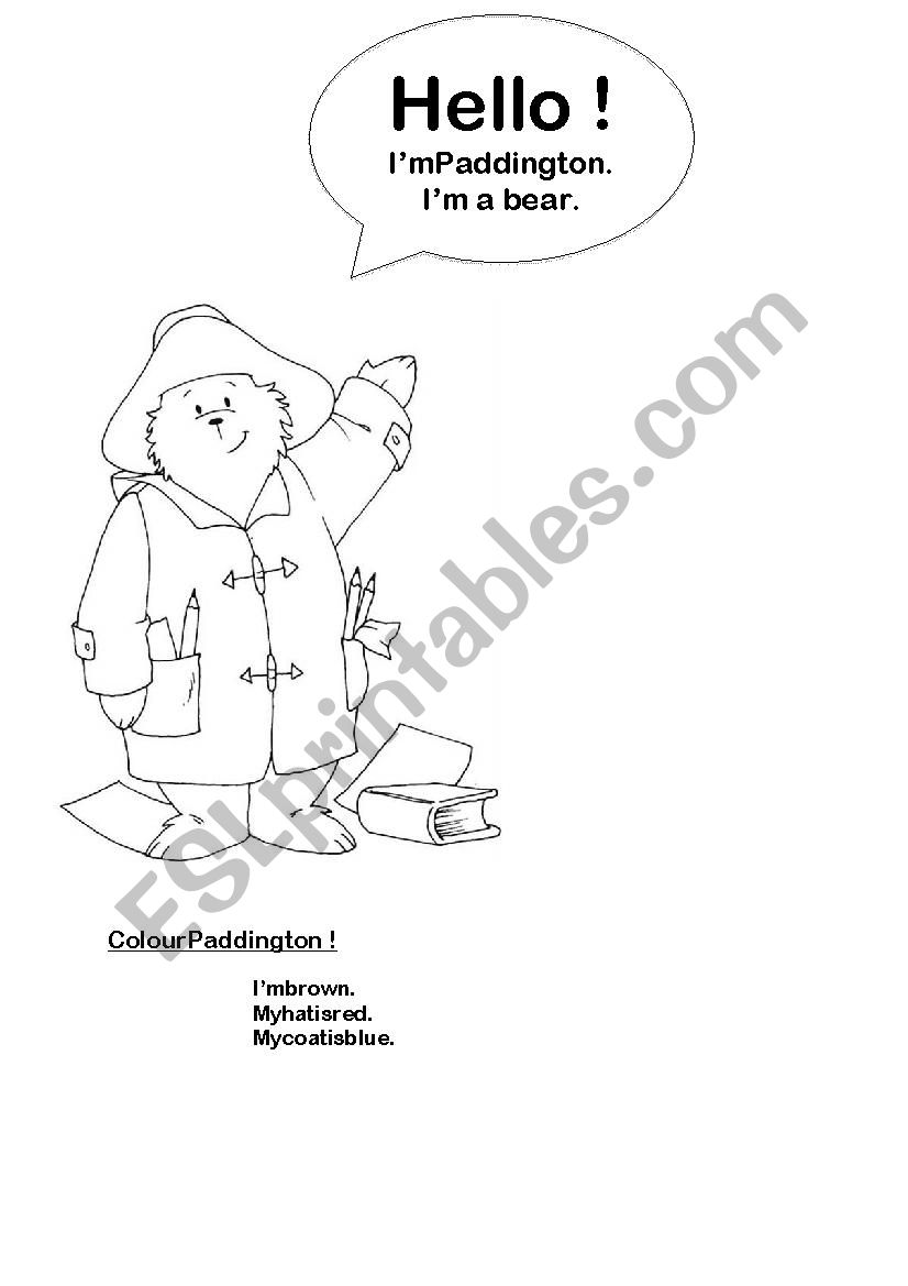 Paddington bear worksheet