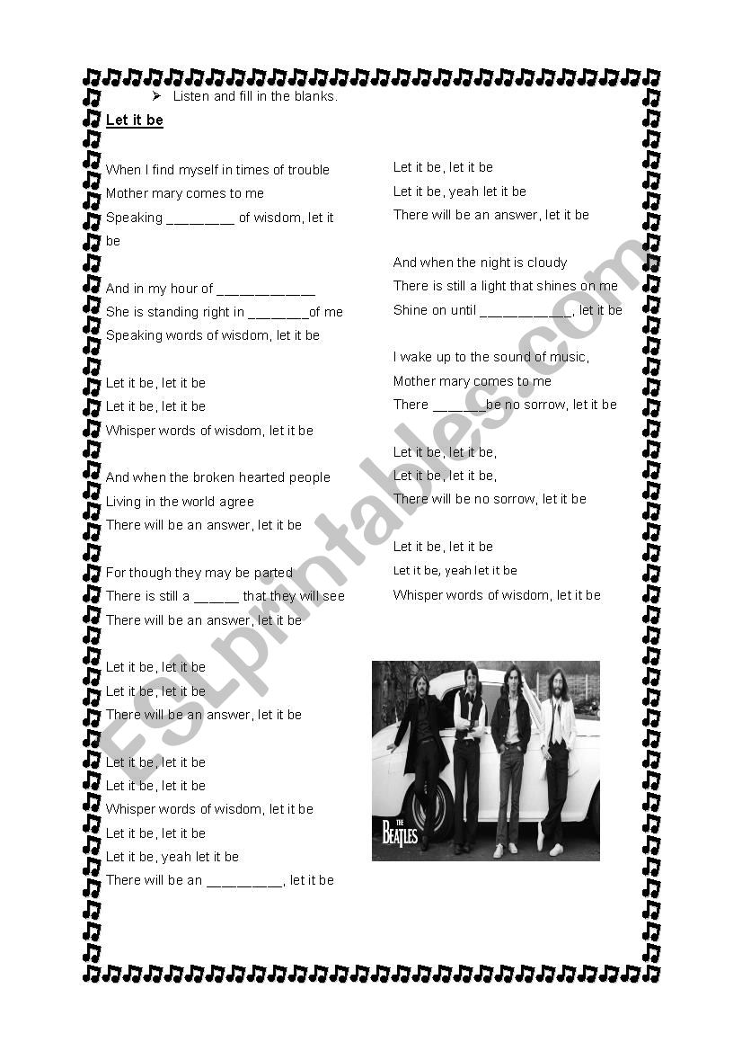 Let it be worksheet