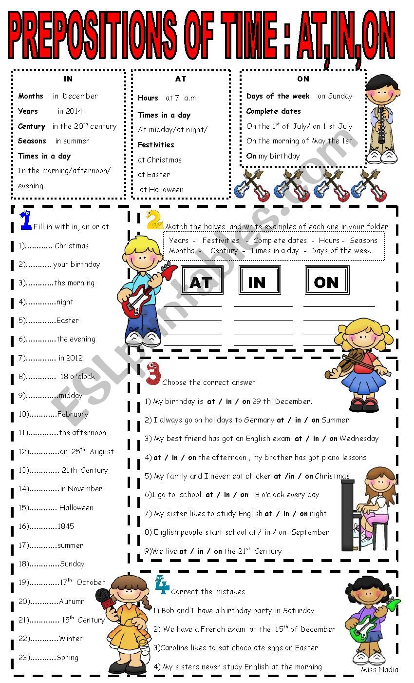 prepositions of time- in-at -on