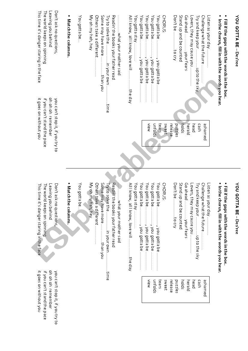 You Gotta Be (Desree)- Song Worksheet