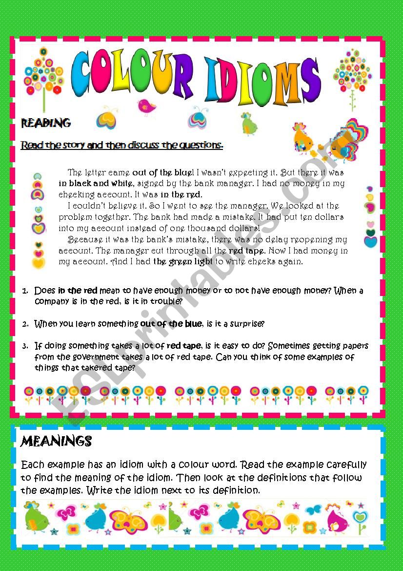 COLOUR IDIOMS worksheet