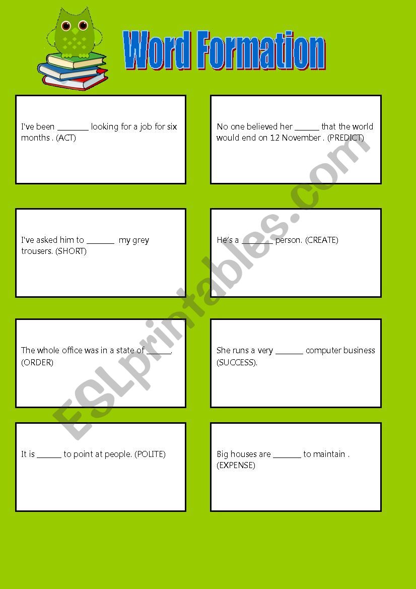 Word Formation Cards worksheet