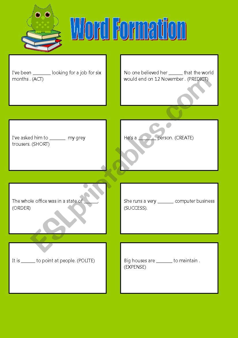 Word Formation Cards worksheet