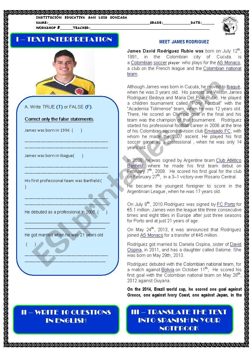 james rodriguez biography worksheet