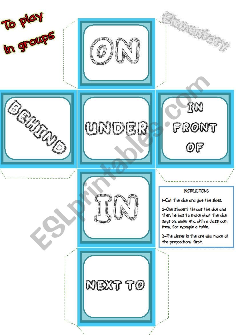 Game Dice - Prepositions of place