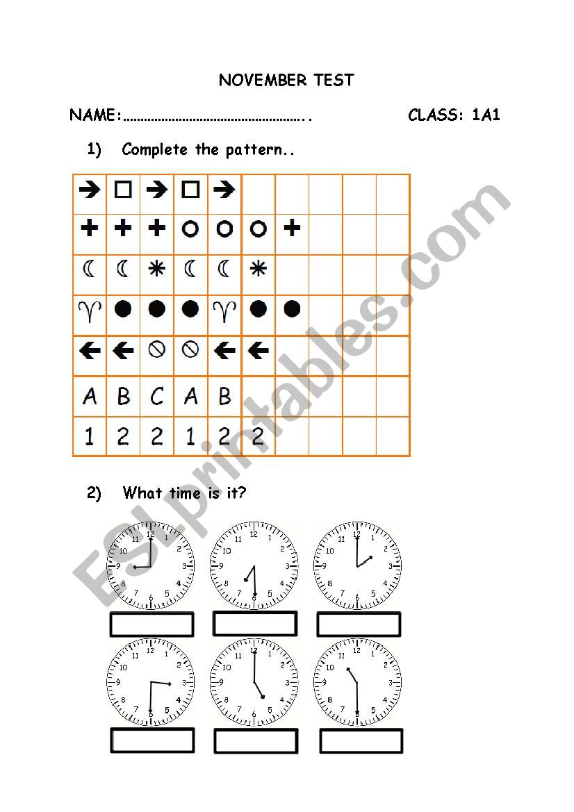 time & money test worksheet