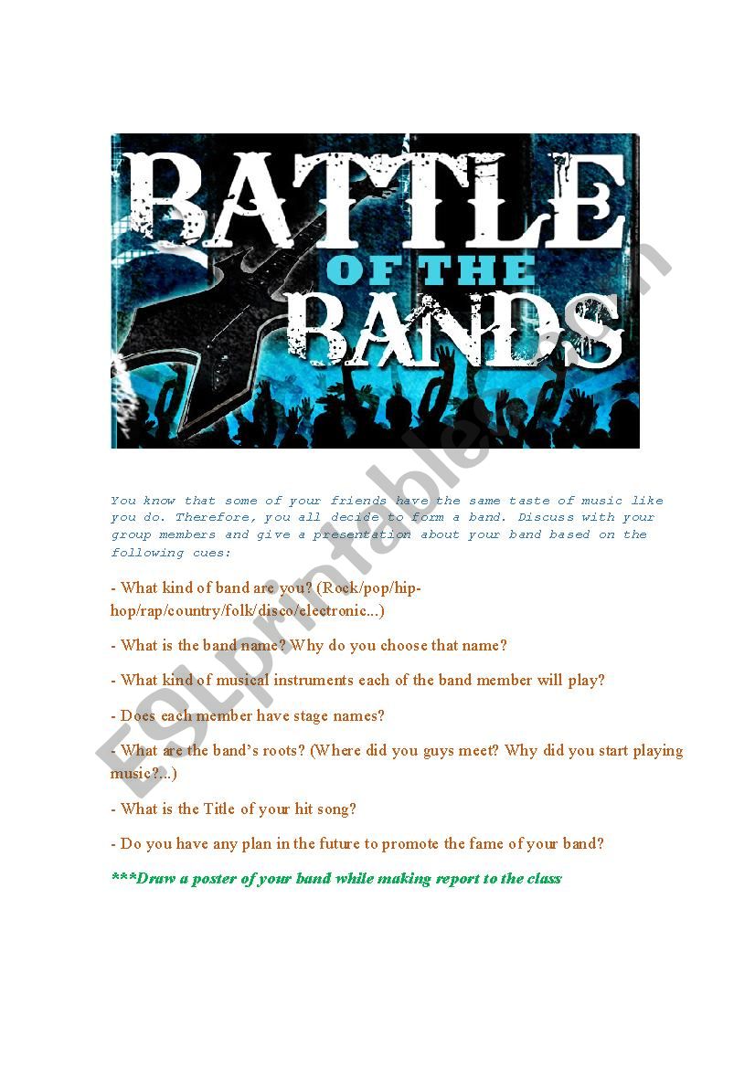MUSIC - Battle of the band worksheet
