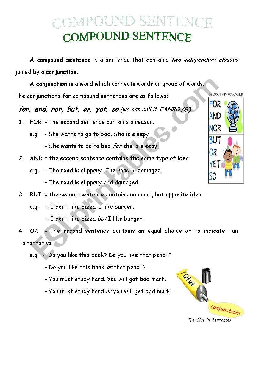 Compound Sentence - ESL worksheet by riverz For Compound Sentences Worksheet With Answers
