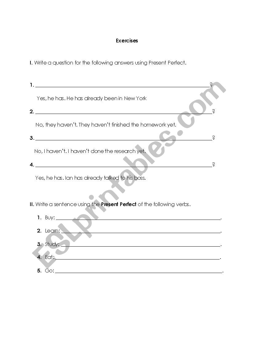 Present Perfect worksheet