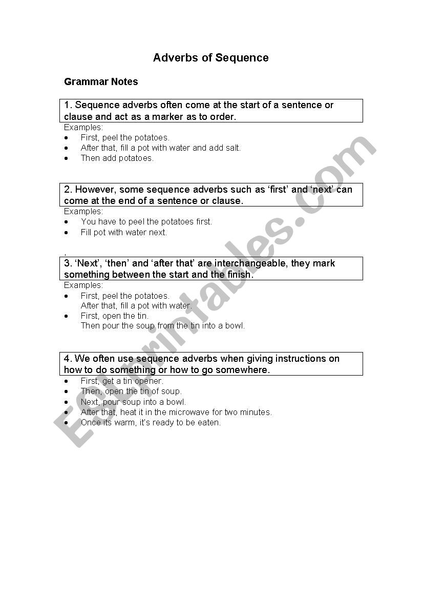 Sequence Adverbs Exercises