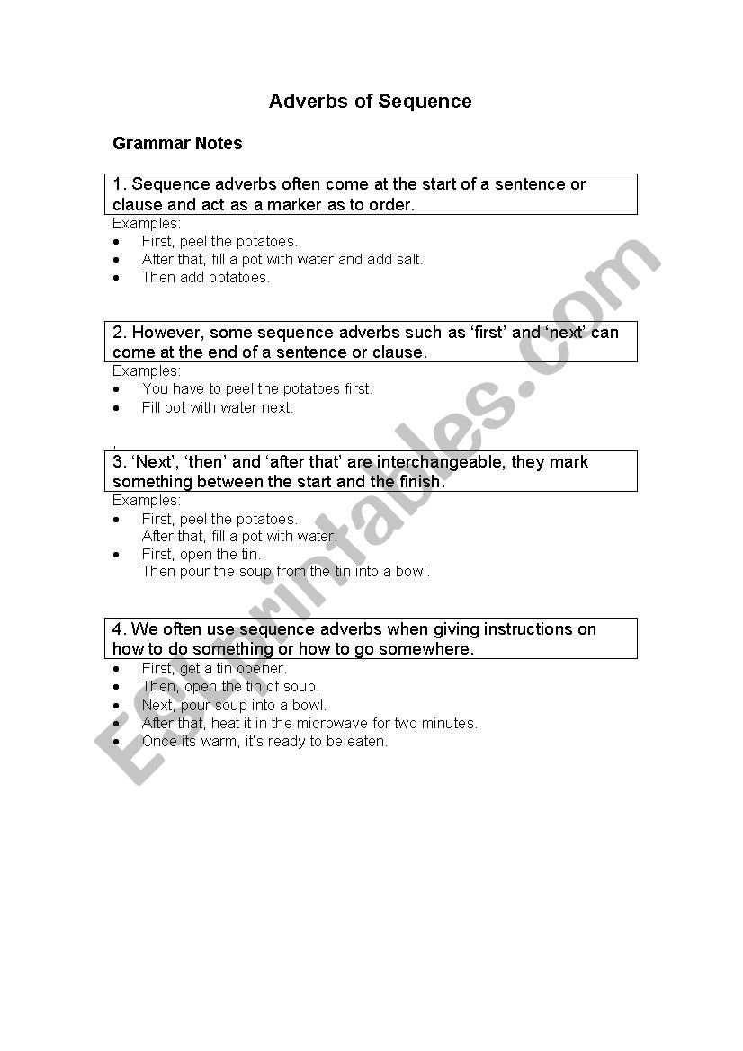 Adverbs Of Sequence Rules And Exercise ESL Worksheet By Manuhk