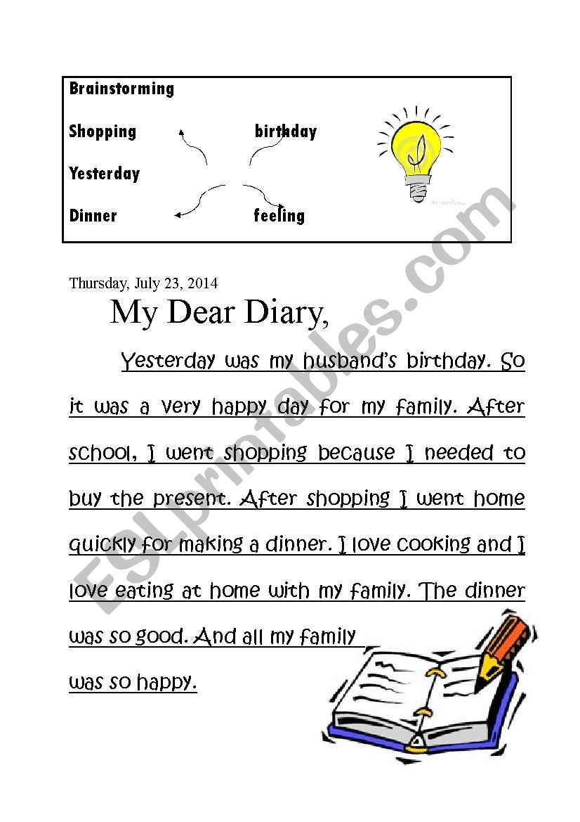 My dear diary worksheet