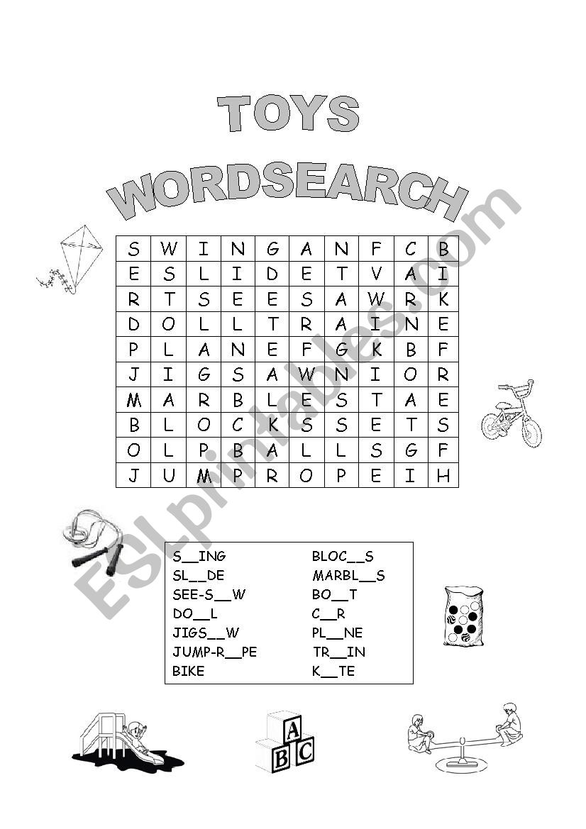 Toys wordsearch worksheet