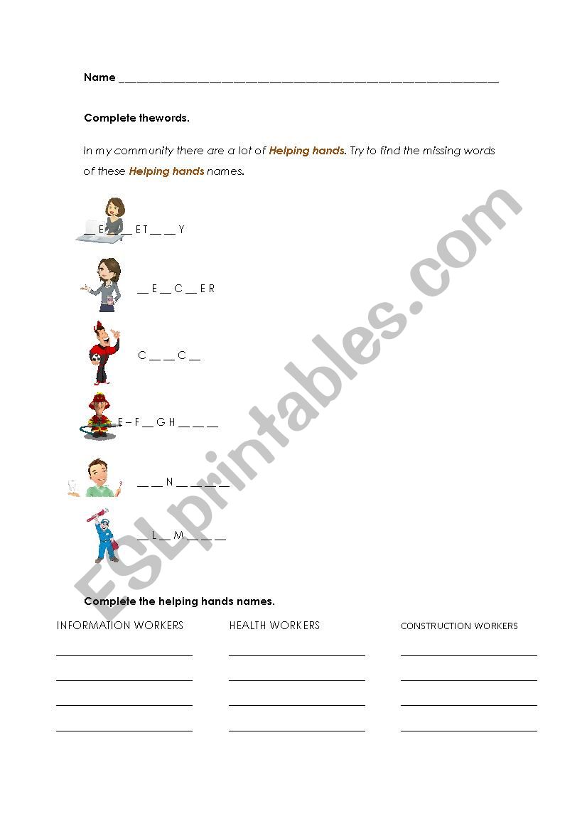 workers worksheet