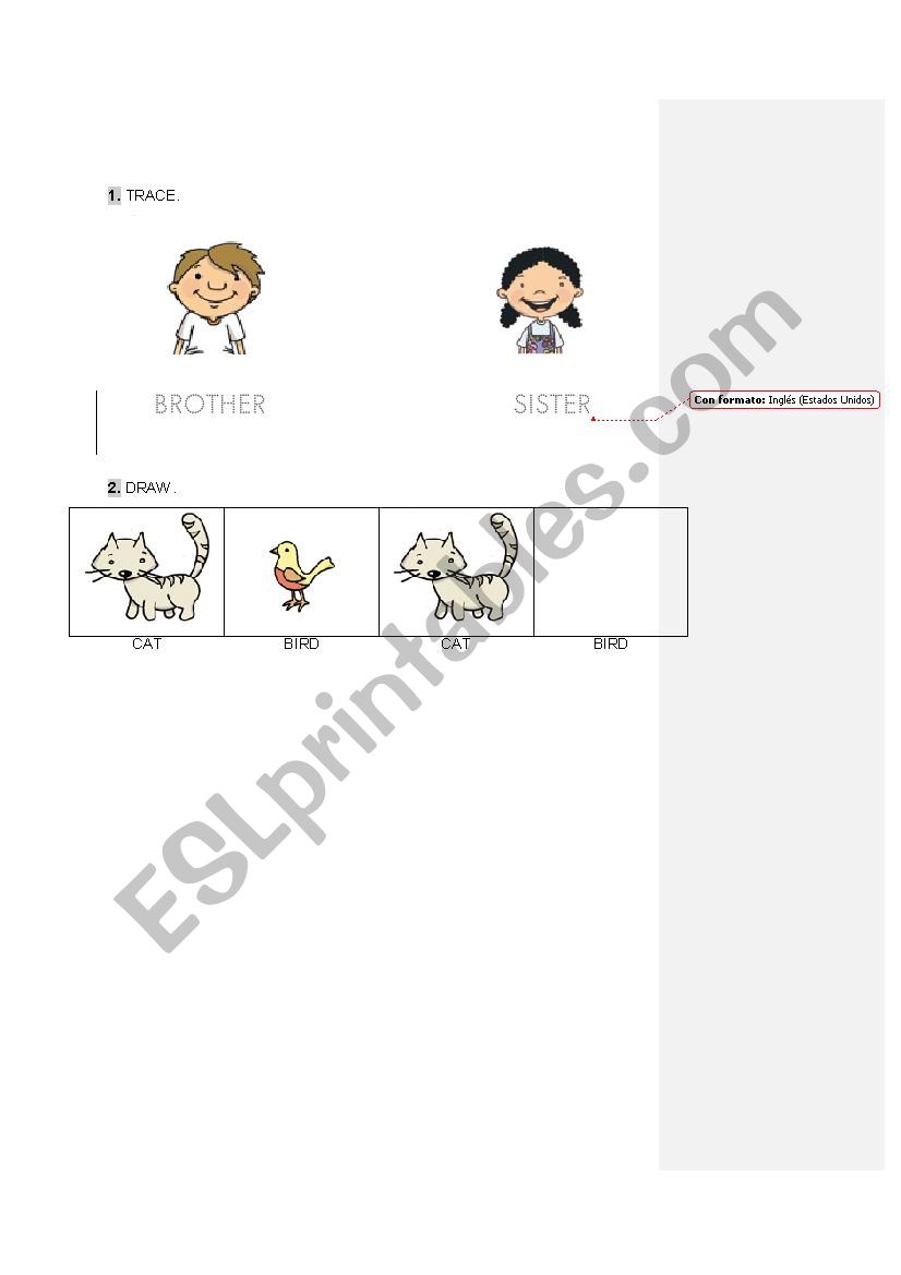 Family and pets worksheet