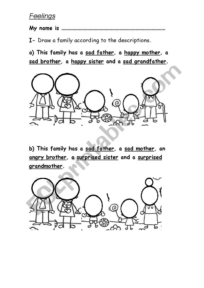 Family members and feelings worksheet