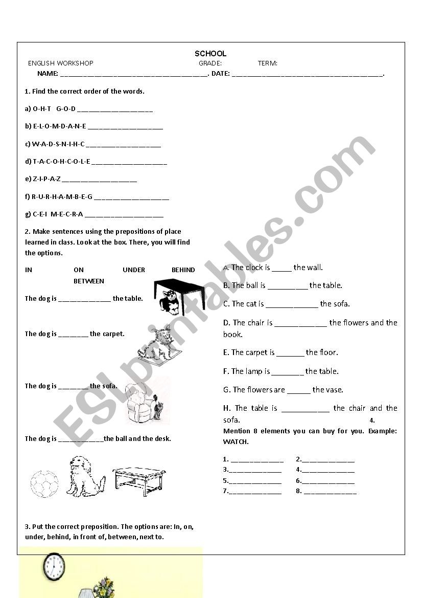 FOOD AND PREPOSITIONS worksheet