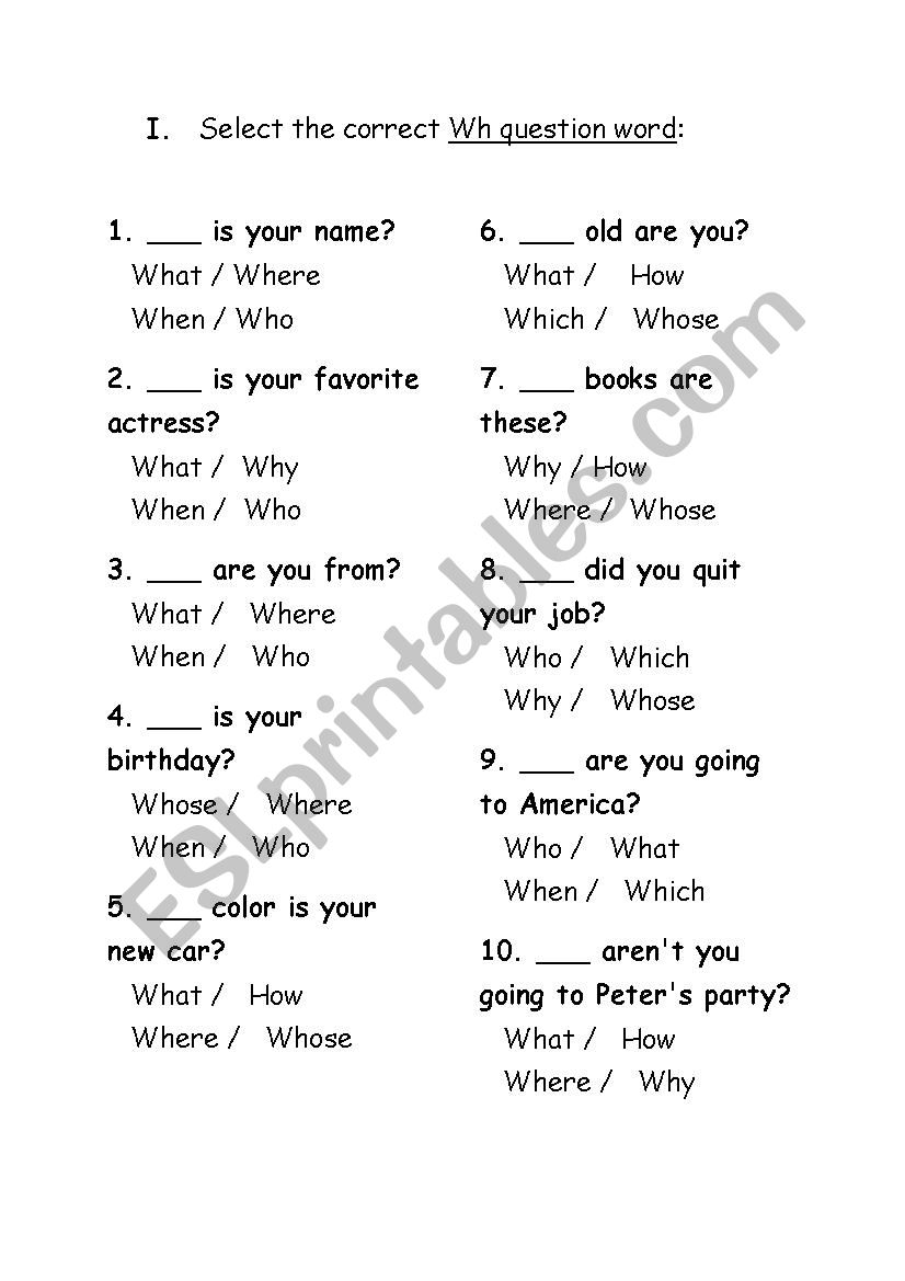 Wh questions exercises worksheet