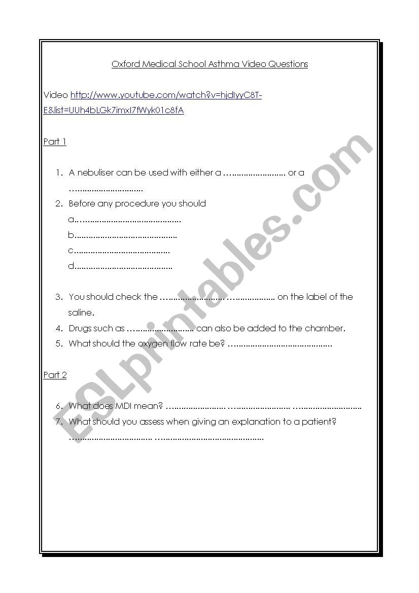 Medical English Asthma  worksheet