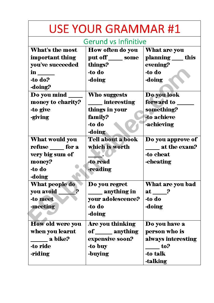 Use Your Grammar #1 worksheet