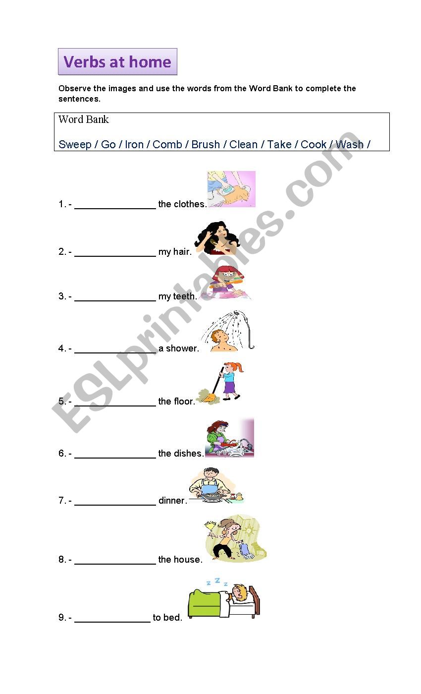 verbs at home  worksheet