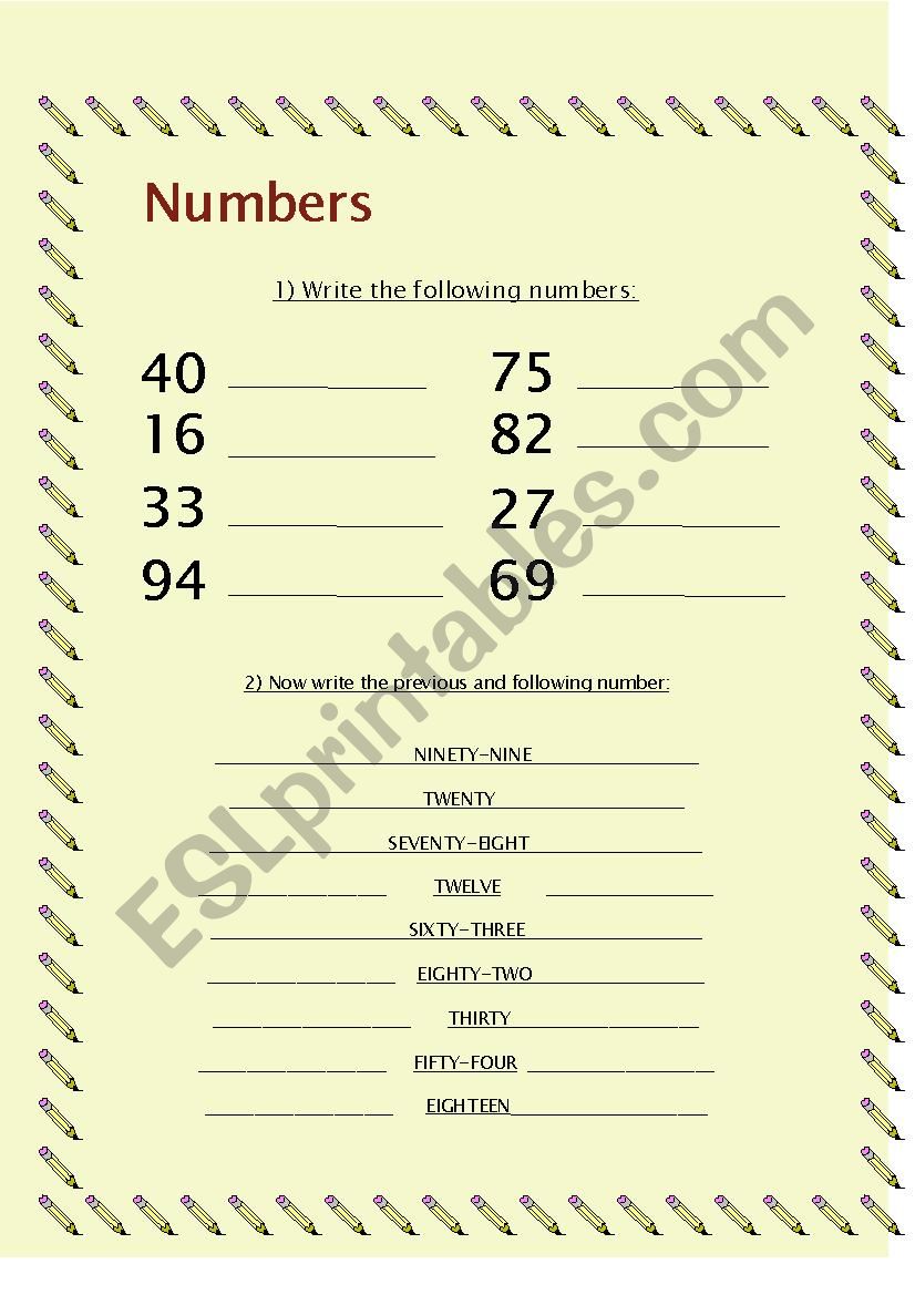 Learning about numbers  worksheet