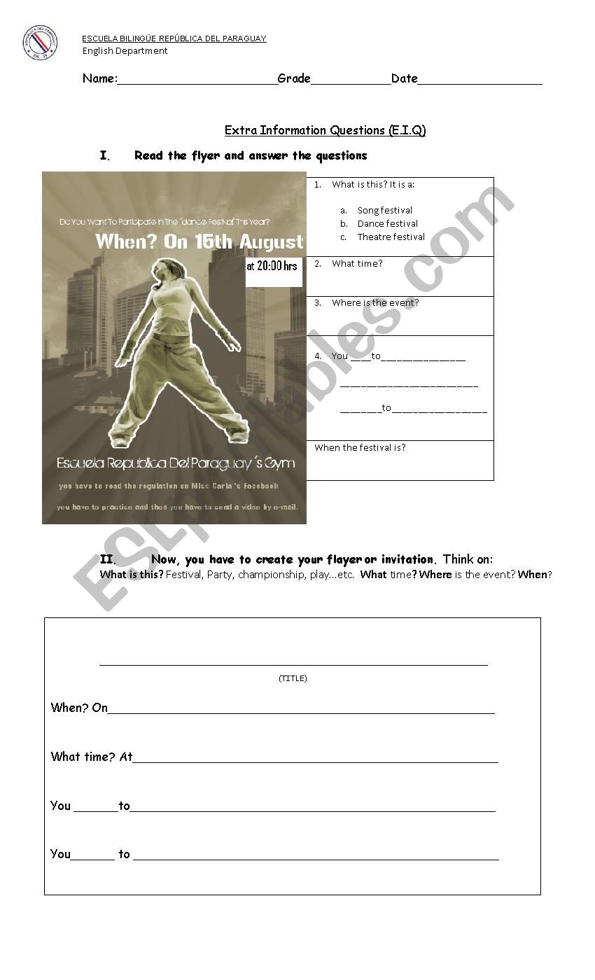 Extra Information Question worksheet