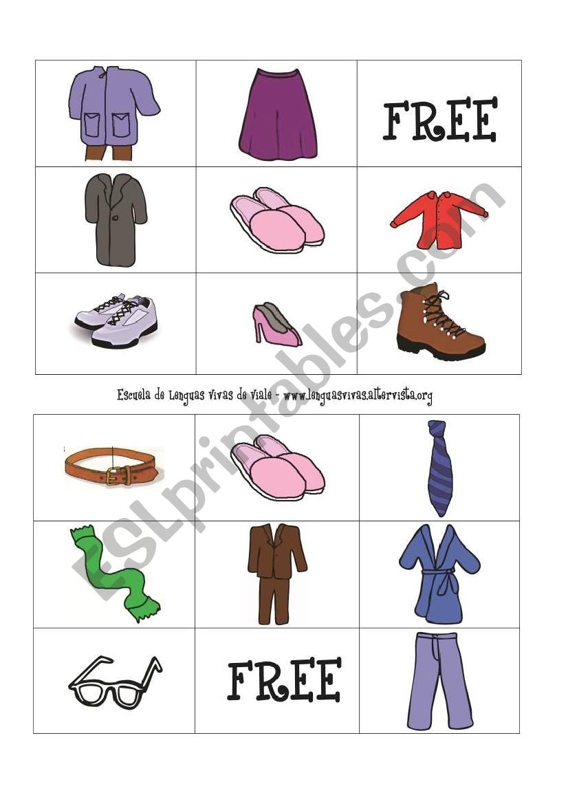 Clothing Bingo Card + (2) call lists