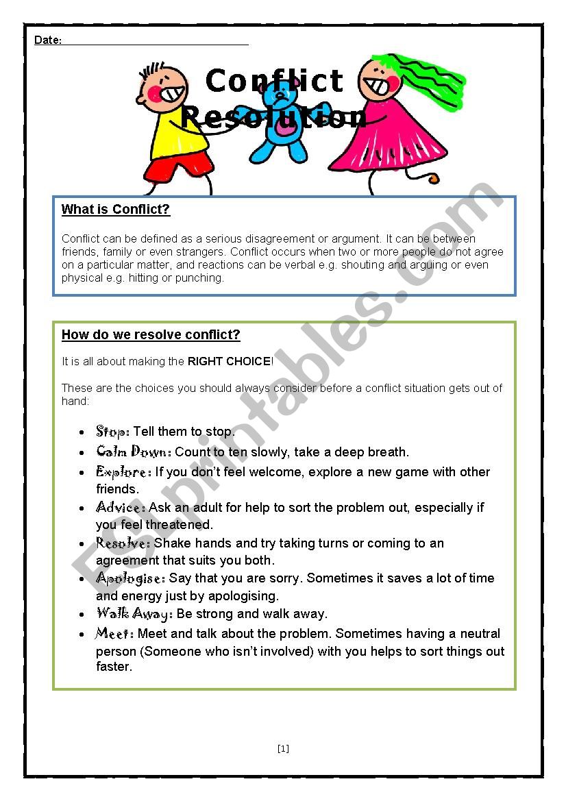 Conflict Resolution worksheet