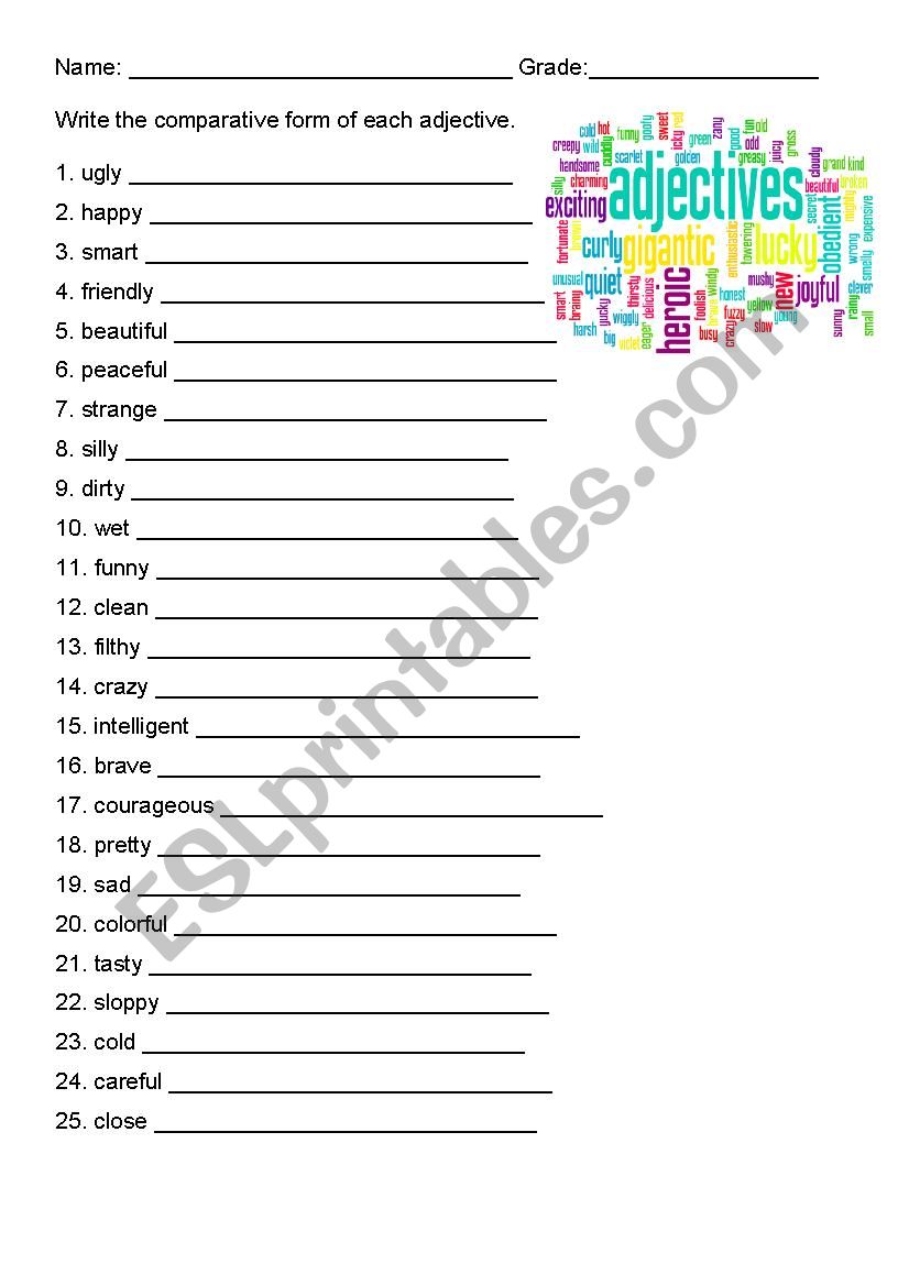 Comparative adjective worksheet