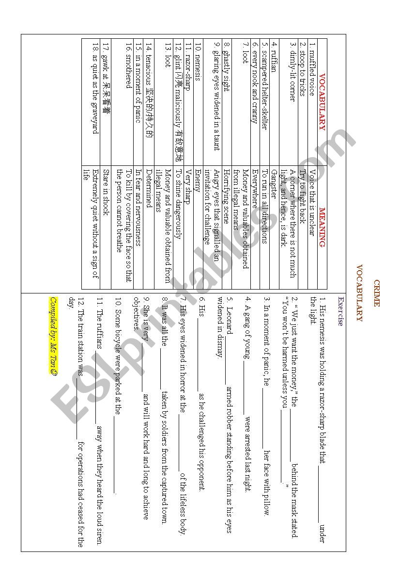 Crime  worksheet