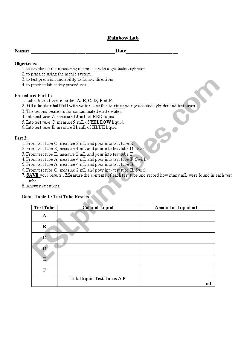 Rainbow lab worksheet