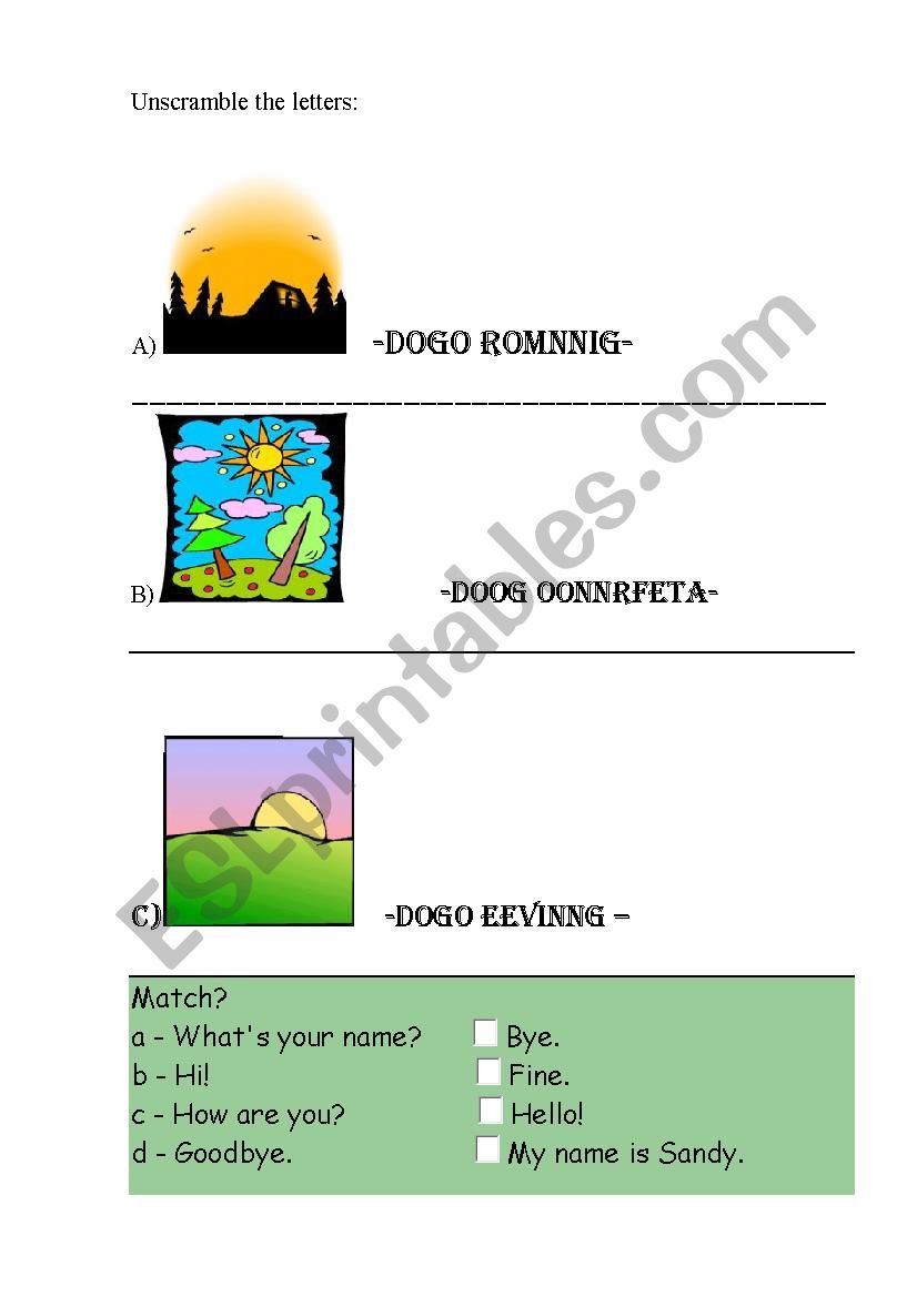 greetings worksheet