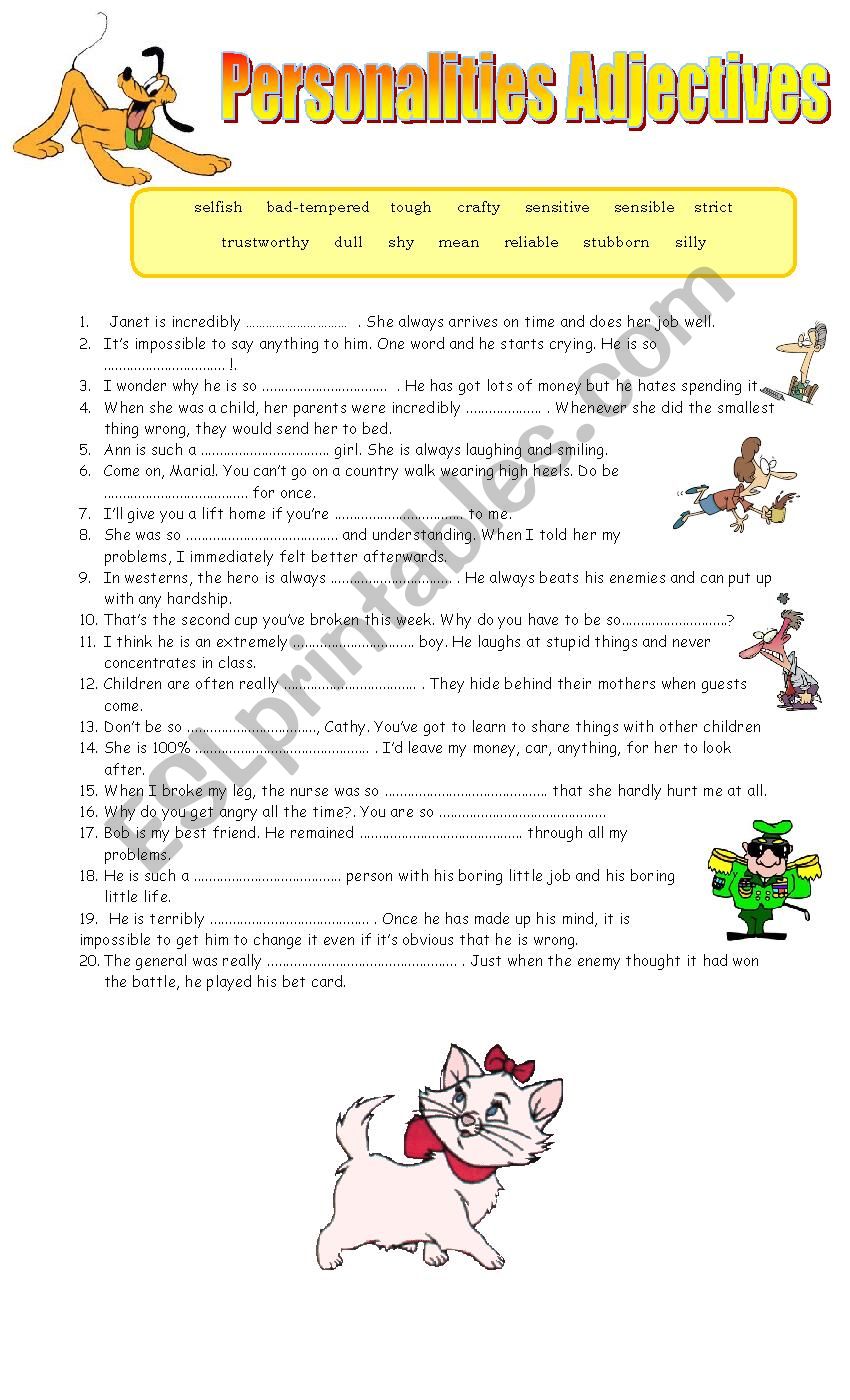 personalities adjectives worksheet