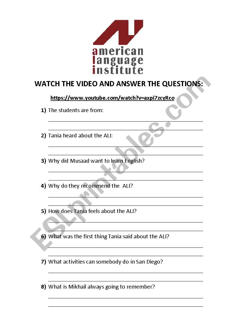 American Language Institute worksheet