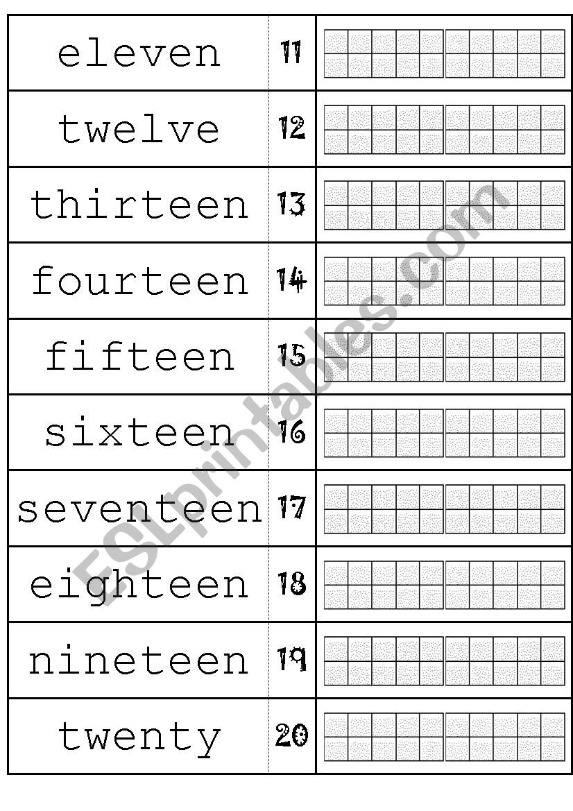 Numbers domino (11 to 20) worksheet