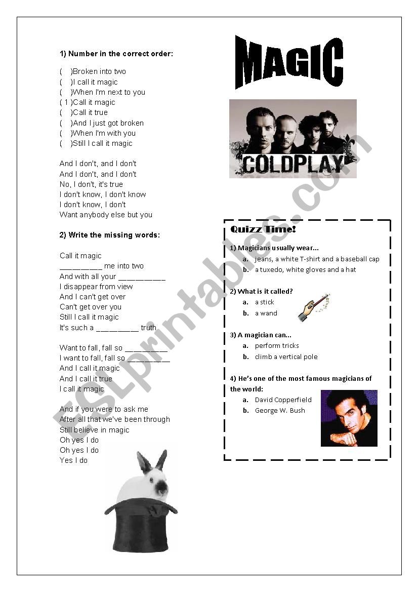Song: Magic - Coldplay worksheet