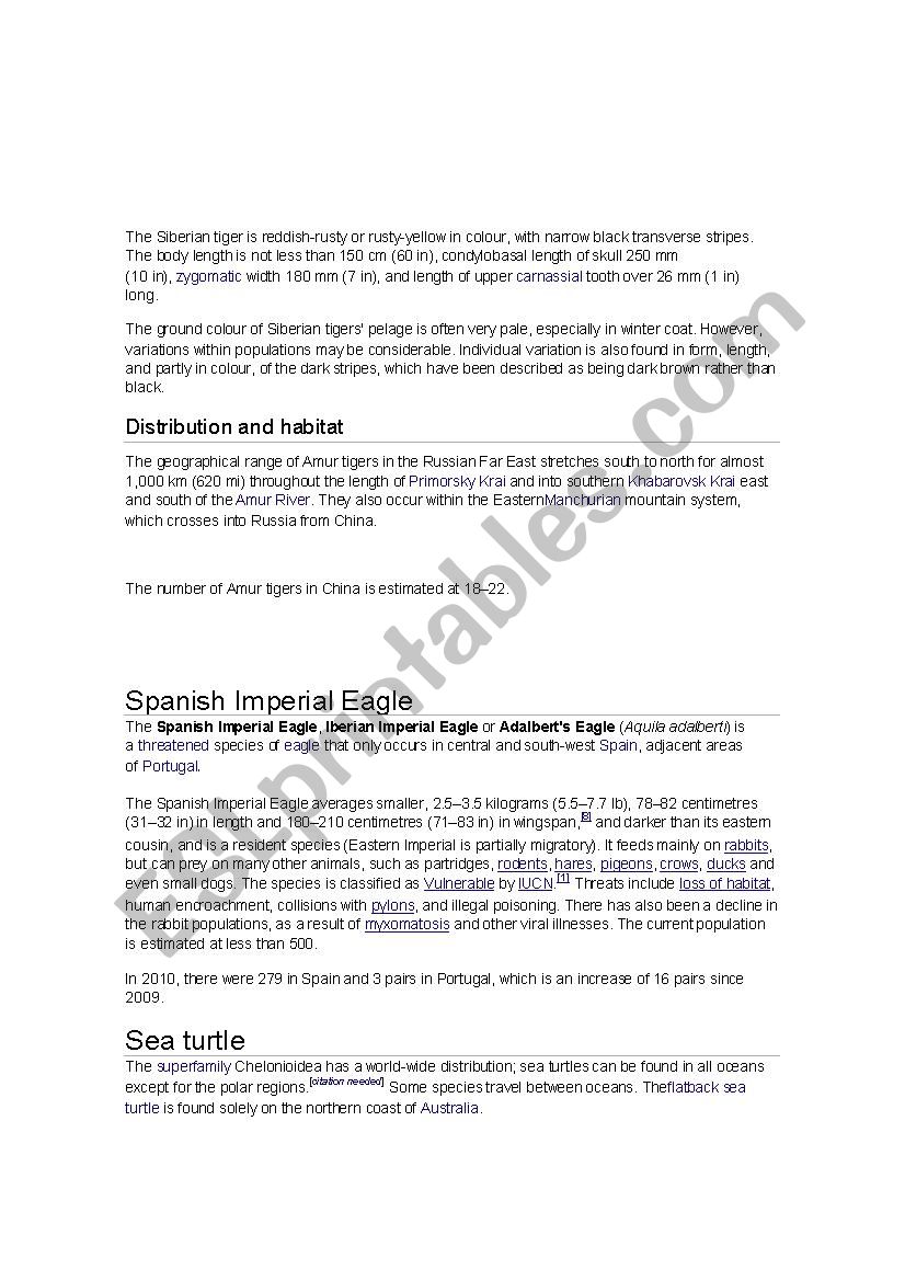 animal endangered worksheet