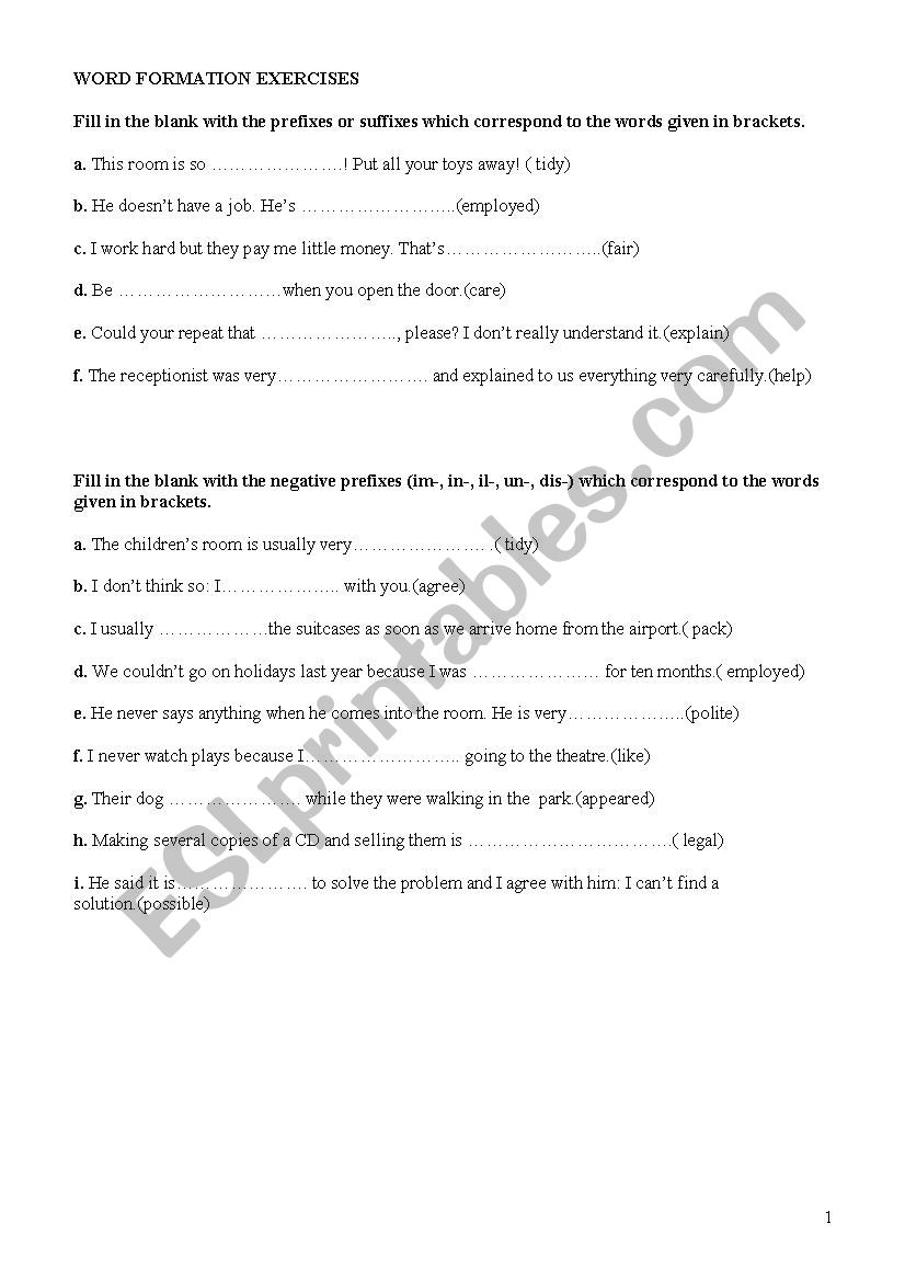 WORD FORMATION worksheet