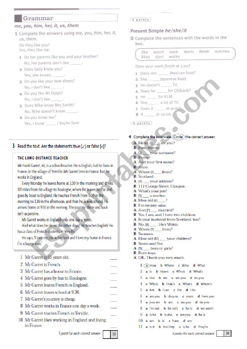 English test for starters worksheet