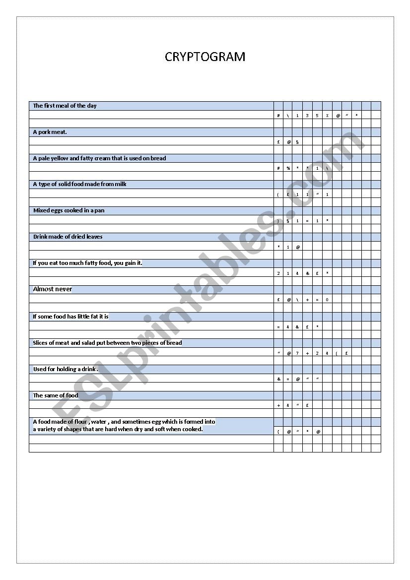 Cryptogram worksheet